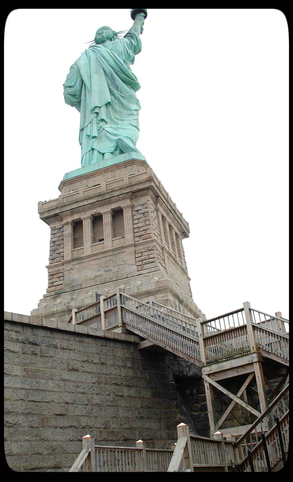 copper post caps on the railings at statue of liberty park